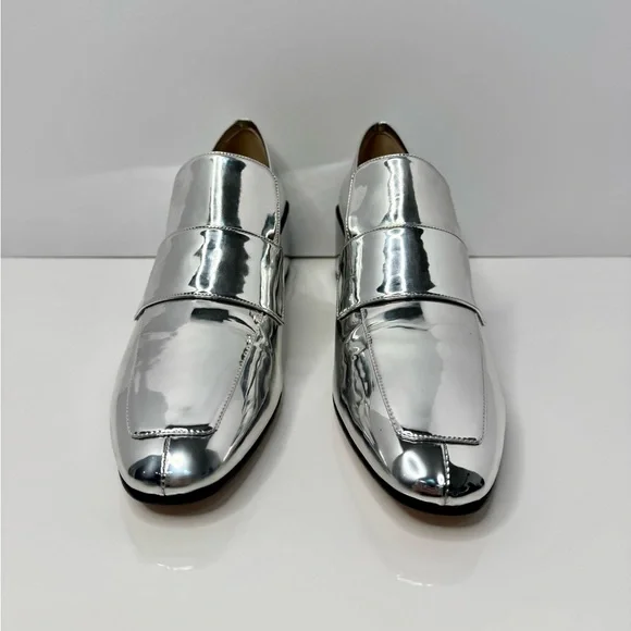 Stuart Weitzman ‘Sawyer’ Metallic Block Heel Loafer in Polar Silver NIB - Picture 4 of 11